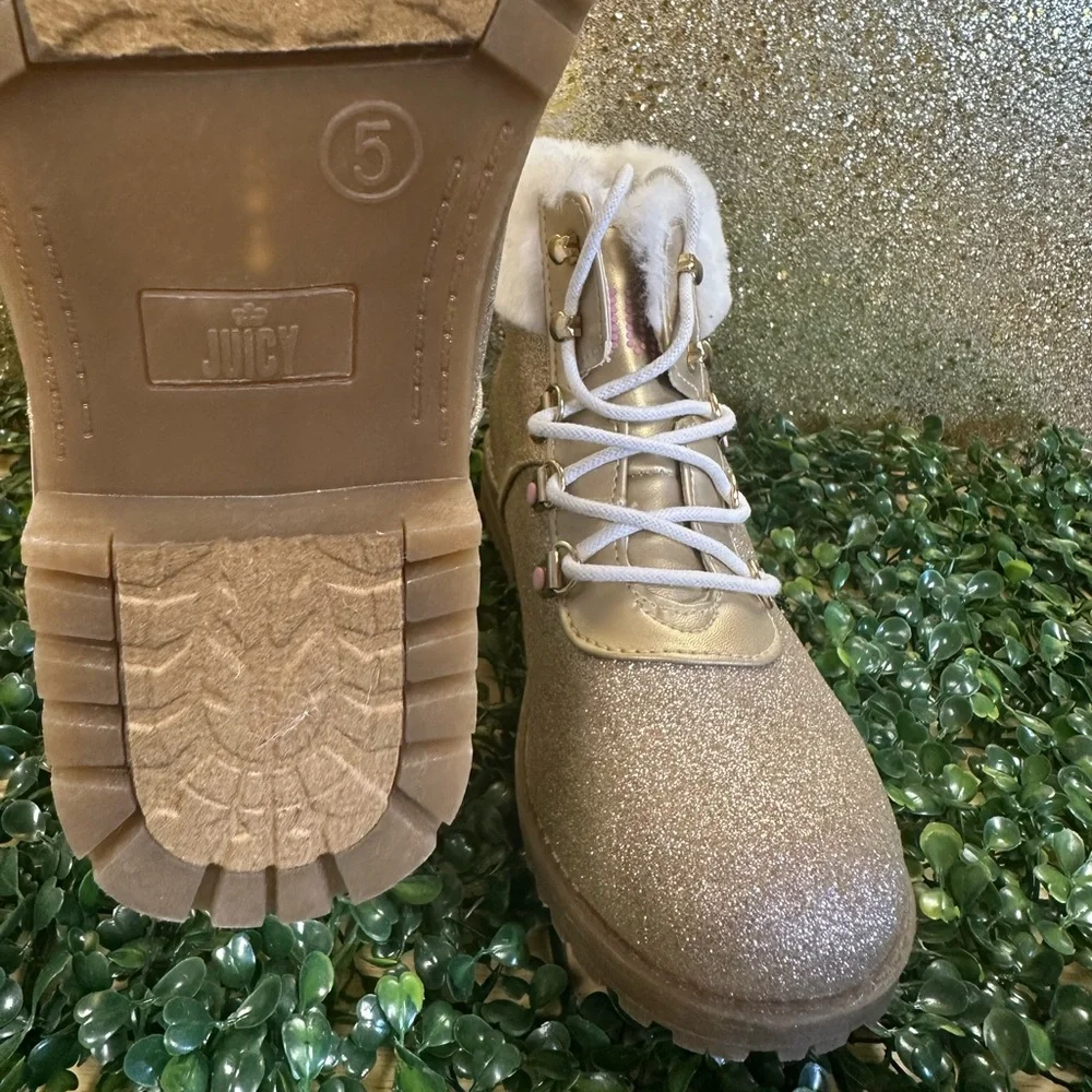 Juicy Couture Glittery Gold Kids Boots with Faux Fur